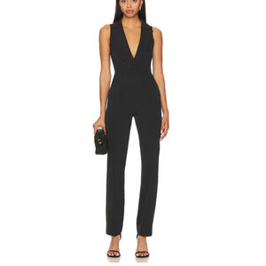 Superdown Black Plunging Collared Jumpsuit MEDIUM Office Siren Work Revolve $88